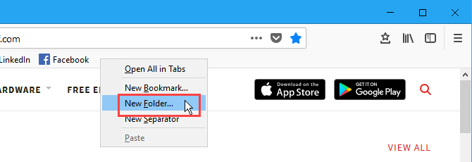 Firefox'ta Yer İşaretleri çubuğunda yeni bir yer işaretleri klasörü oluşturun