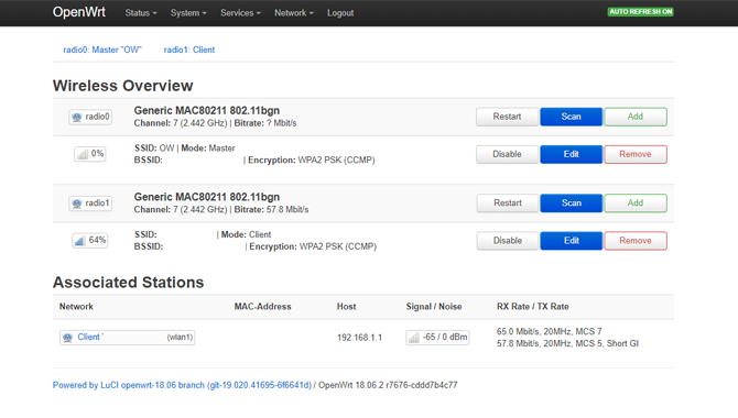 OpenWRT LuCI Pano Kablosuz Menüsü