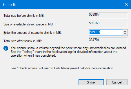 Windows'ta İkinci Bir Sabit Sürücü Nasıl Kurulur: Bölümleme shrink bölümü