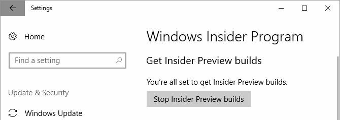 Windows 10 Stop Insider Önizleme Oluşturmaları