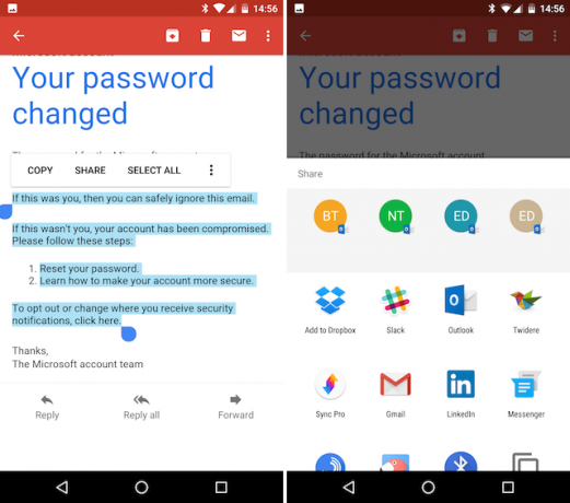 Android Gmail Postaları Diğer Uygulamalarla Paylaşma