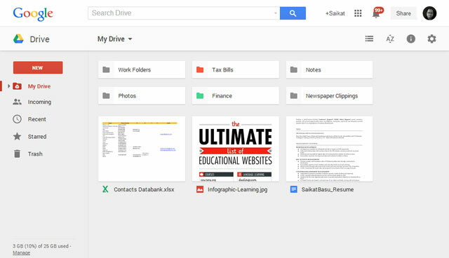 Google Drive - Kullanıcı arayüzü