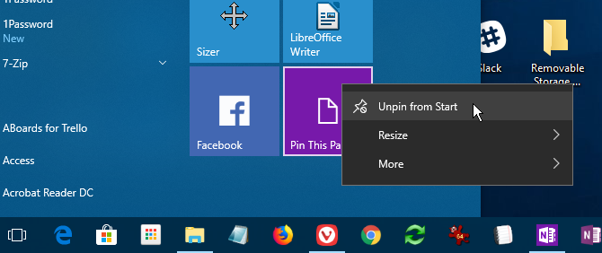 Başlat menüsünden sayfanın sabitlemesini kaldır