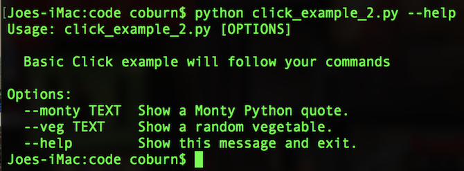 Python Tıklama otomatik olarak oluşturulan yardım ekranı