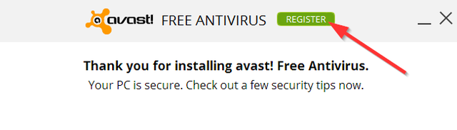 Avast - Kayıt - Düğme