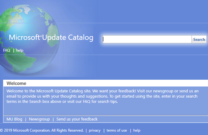 Microsoft Update Kataloğu Ana Sayfası