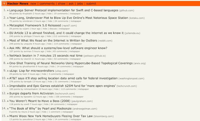 Ekran görüntüsü Hacker News