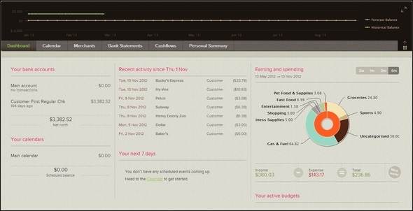 9 Finansal Web Araçları ile Finanslarınızı Sıralayın PocketSmith Dashboard