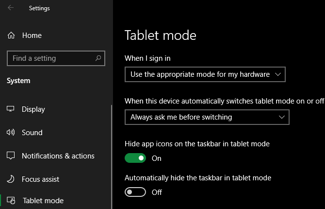 Windows 10 Tablet Modu Seçenekleri