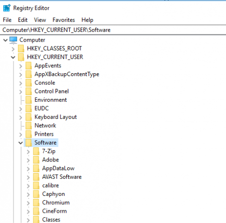 Windows Kayıt Defteri HKEY_Current_User / Yazılım