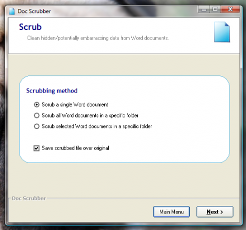 Word Belgelerinden Meta Verileri Fırçalama [Windows] docscrubber fırçalama seçenekleri