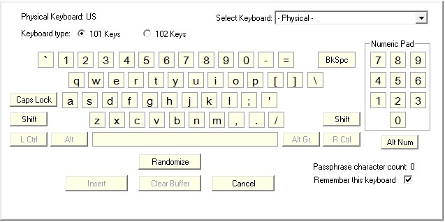 Password Safe yardımcı programı için sanal klavye