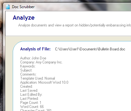 Word Belgelerinden Meta Verileri Fırçalama [Windows] docscrubber analiz ofscrubbeddoc