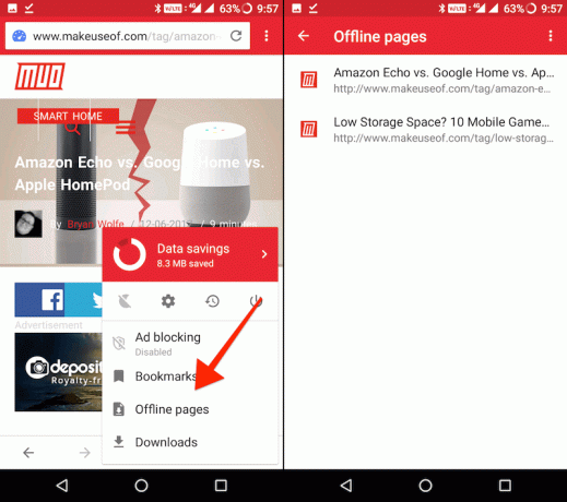 Opera mini ile sayfaları çevrimdışı kaydetme - Çevrimdışı sayfalar bölümü