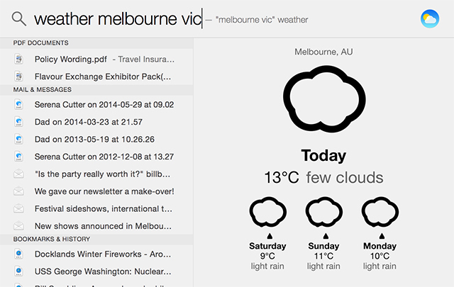 Beklemeyin, OS X 11.10 El Capitan Özelliklerini Hemen Alın Yosemite spotlightweather