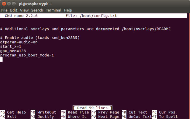 USB Nano Düzenlemeli Linux Terminal Önyükleme Raspberry Pi 3