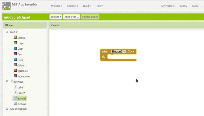 android uygulama oluştur appinventor screen1 buttonblock1
