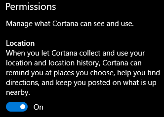 windows 10 cortana konumu