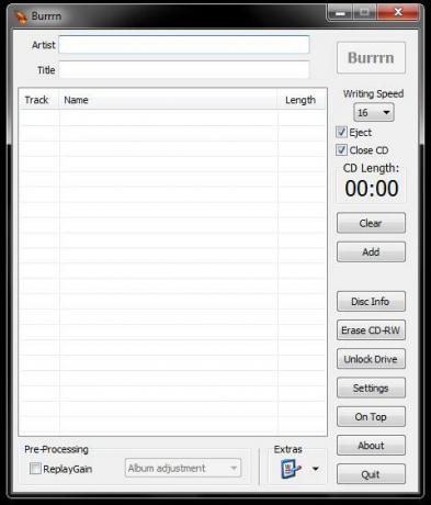 Burrrn - FLAC, OGG ve MP3 ve Daha Fazla Ses CD'lerini Yazmak İçin Ücretsiz Bir Yardımcı Program burrrn