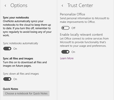 Onenote-features-windows-ayarları