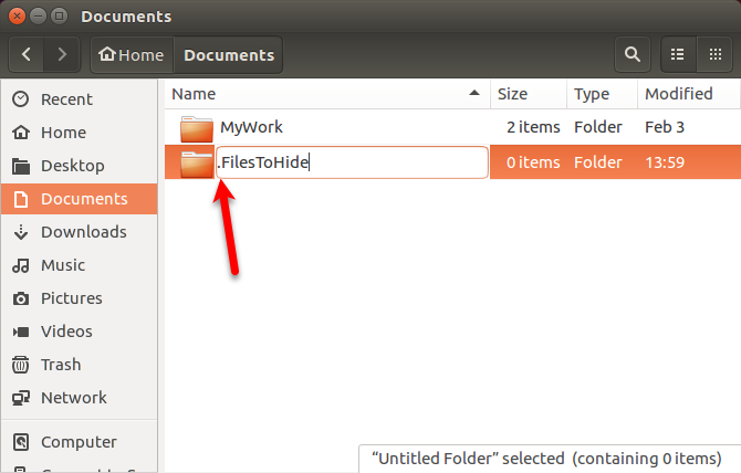 Ubuntu'daki Nautilus'ta gizli bir klasörü yeniden adlandırma