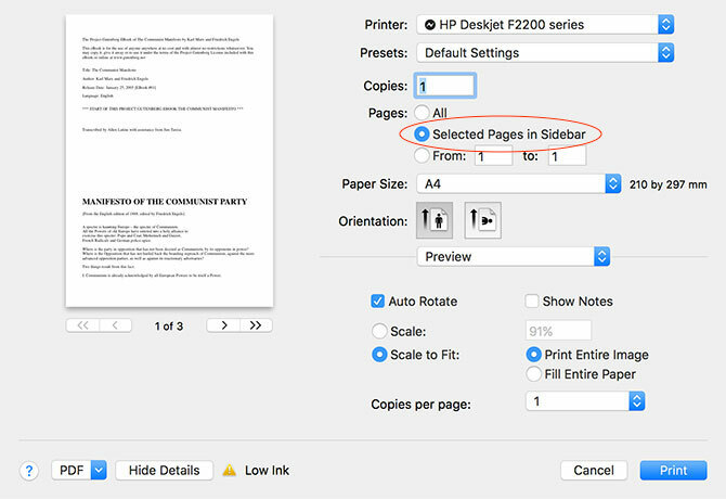 Mac'te PDF Belgeleri Oluşturma, Birleştirme, Bölme ve İşaretleme Seçili sayfaları yazdır