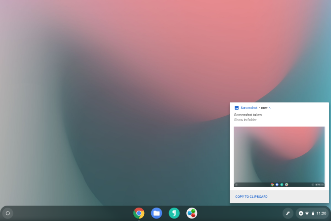 Ekran görüntüsünden sonra bildirim gösteren Chrome OS