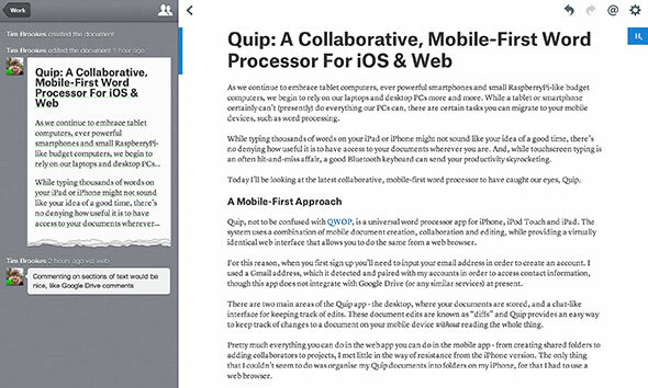 Quip: iOS ve Web quip webapp için İşbirliğine Dayalı, Mobil İlk Kelime İşlemcisi