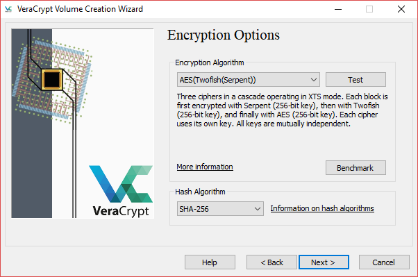 veracrypt birim oluşturma sihirbazı şifreleme algoritması