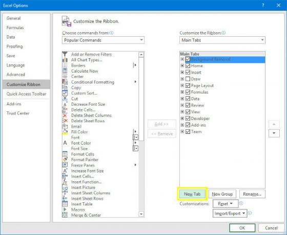 excel yeni şerit sekmesi