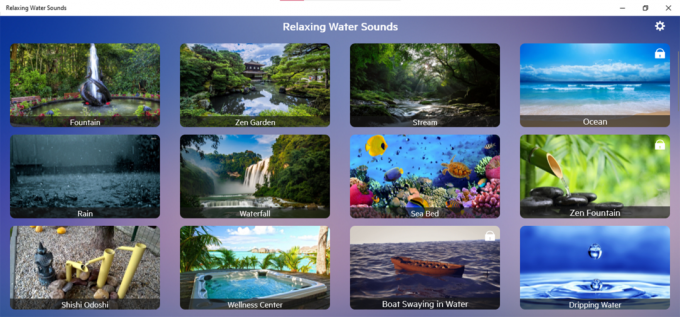 rahatlatıcı su sesleri windows uygulamasının ekran görüntüsü