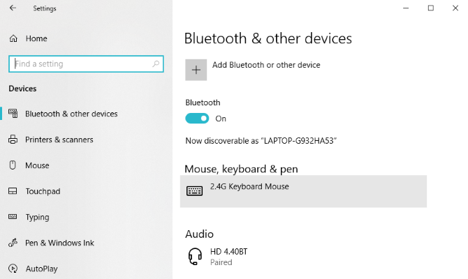 Bluetooth ayarları Windows 10