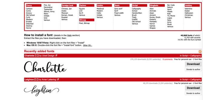 Dafont fontları popüler web sitesi