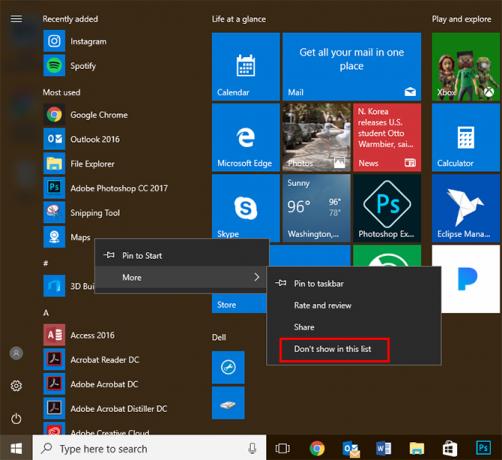 "En Çok Kullanılan Uygulamalar" Windows 10 Başlat Menüsü MostUsed1 Nasıl Kaldırılır