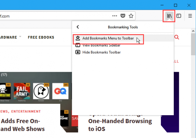 Firefox'ta Araç Çubuğuna Yer İşaretleri Menüsü Ekleme