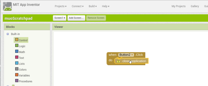 android uygulama oluştur appinventor screen1 buttonblock2