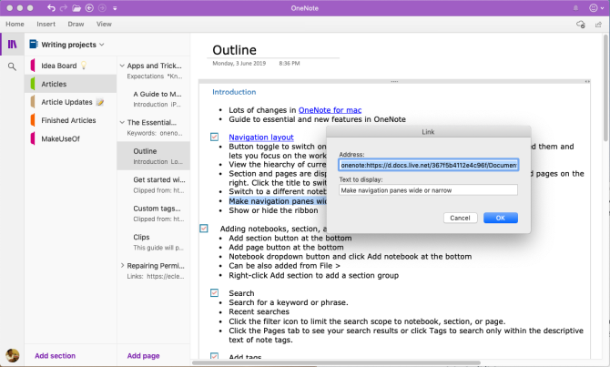 bağlantıyı OneNote sayfasına ekle