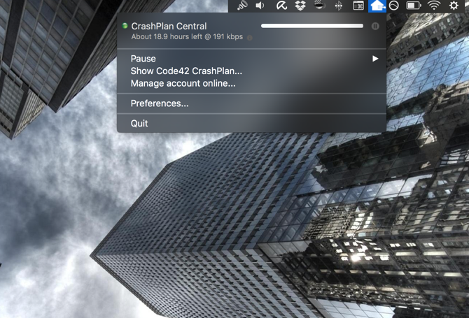 CrashPlan Menü Çubuğu