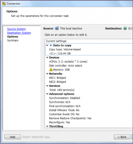 vmware-vCenter-dönüştürücü dönüştürme-seçenekleri