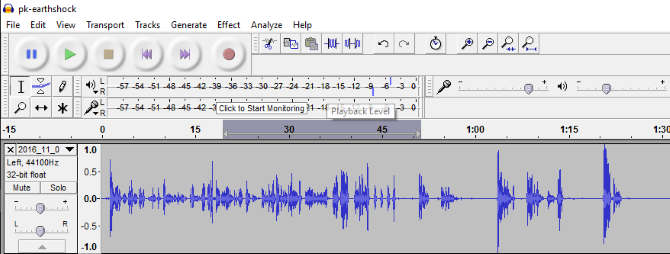 Arka plan gürültüsünü kaldırma - Audacity düzenleme zaman çizelgesi