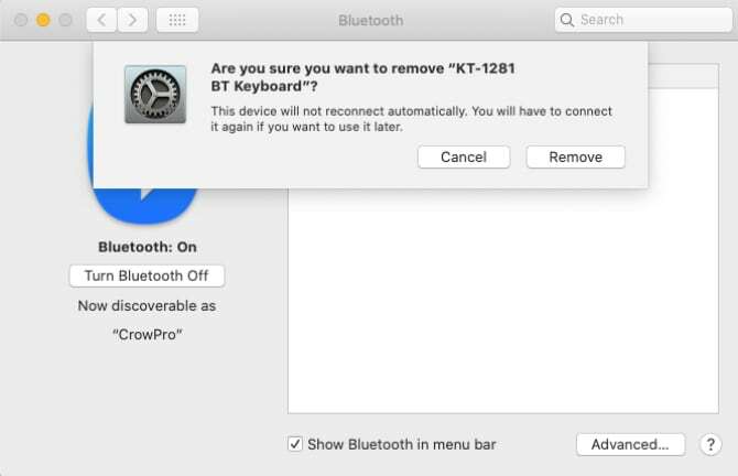 MacOS'ta Bluetooth cihazlarını kaldırma ve yeniden ekleme