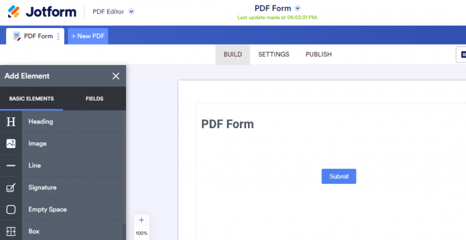 Jotform Doldurulabilir PDF Formunun ekran görüntüsü