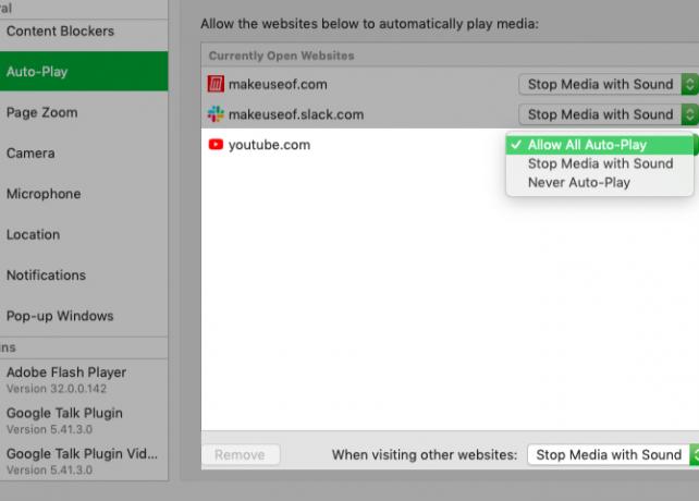 Mac'teki Safari tercihlerinde YouTube için otomatik oynatma ayarlarını özelleştirme