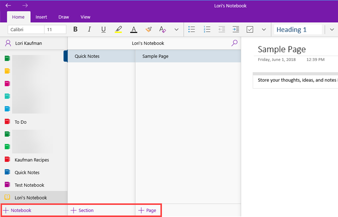 OneNote organizasyonu