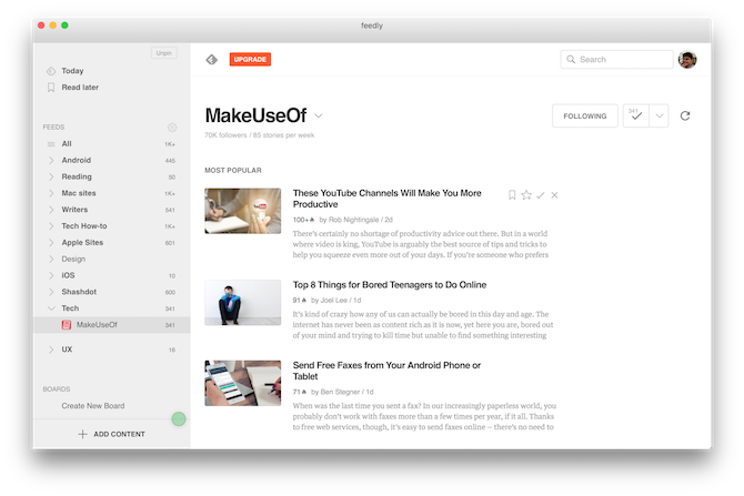 Mac RSS Okuyucuları Feedly for Mac 1