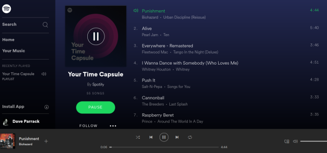 Bu Spotify Çalma Listesi Tekrar Genç Hissediyorum Yapabilirsiniz spotify time kapsül ekran görüntüsü