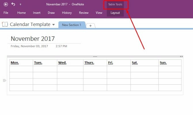 onenote takvim şablonu oluştur