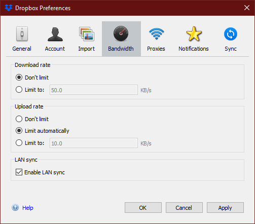 Dropbox Sınır Bant Genişliği