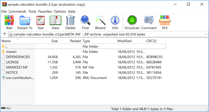 WinRAR'da bir JAR dosyasının içeriğini görüntüleme