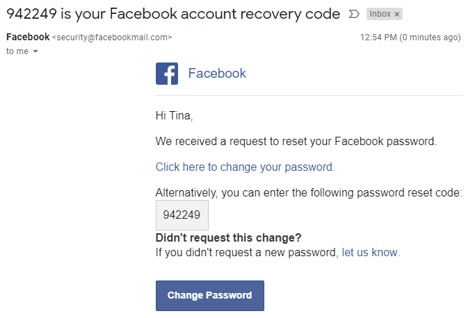 Facebook Hesabı Kurtarma Kodu E-postası